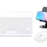 teknosepetim Klavye Mouse Ve Tablet Telefon Tutucu 3 in 1 SET Bluetooth Klavye Mouse Seti Wireless Kibar Şık Tasarım 78 Anahtarlı Renkli Sessiz Klavye (Beyaz)