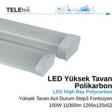 Teletek 100W 3 Kademeli Ayarlanabilir ve Acil Durum Kitli LED Aydınlatma Armatürü Beyaz Difüzör IP65 Polikarbon Yüksek Tavan Sıva Üstü, Endüstriyel - 3000K - Gün Işığı