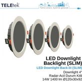 Teletek 14W LED Downlight 4 Radar+Acil Durum Kitli Backlight Slim Yuvarlak Beyaz Işık Spot Sıva Altı Panel Armatür , IP44 Ince Kasa Spot Aydınlatma - 4000K - Gün Işığı