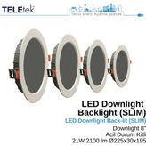 Teletek 21W LED Downlight 8 Acil Durum Kitli Backlight Slim Yuvarlak Beyaz Işık Spot Sıva Altı Panel Armatür , IP44 Ince Kasa Spot Aydınlatma - 6500K - Beyaz