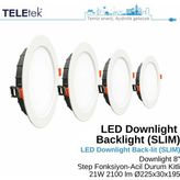 Teletek 21W LED Downlight 8 inç 3-Step Fonksiyon + Acil Durum Kitli Backlight Slim Yuvarlak Beyaz Işık Spot Sıva Altı Panel Armatür , IP44 Ince Kasa Spot Aydınlatma - 6500K - Beyaz