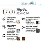 Teletek 21W LED Downlight 8 inç Koridor ve Acil Durum Fonksiyonlu Kitli Backlight Slim Yuvarlak Beyaz Işık Spot Sıva Altı Panel Armatür , IP44 Ince Kasa Spot Aydınlatma - 6500K - Beyaz