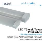 Teletek 80W 3-Step Fonksiyon ve Acil Durum Kitli LED Aydınlatma Armatürü Beyaz Difüzör IP65 Polikarbon Yüksek Tavan Sıva Üstü, Endüstriyel - 6500K - Beyaz