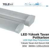 Teletek 80W Acil Durum Kitli Beyaz Difüzör IP65 Polikarbon Yüksek Tavan LED Aydınlatma Armatürü Sıva Üstü, Endüstriyel - 6500K - Beyaz