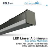 Teletek Siyah Kasa Acil Durum ve Radar Hareket Sensörlü Lineer 60W LED Armatür, Modern LED Sarkıt Aydınlatma - 6500K - Beyaz