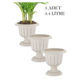 TEMMUZ HOME 3 Adet Nergiz Saksı Seti 3.4 Litre - Modern Çizgili Dekoratif Çiçek Saksısı