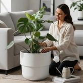 Temmuz Home Kuple Premium Serisi 26 Lt Modern Tasarım Saksı - Salon ve Balkon Tipi Büyük Boy Saksı - Kirli Beyaz