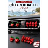 TEMUNGUR Çilek & Kurdele Araç İçi Klima Süsü 4'lü Set – 2 Çilek + 2 Kurdele Klipsli