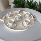 Tepsi -Ahşap Kulplu Büyük Boy Metal Çay Tepsisi Kahve Tepsisi Sunum Kahvaltı Tepsisii-40 cm - Krem