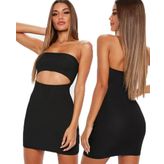 Terry Pau Siyah Mini Straplez Elbise