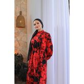 Tesettür Elbise - Siyah - Alev Kırmızı - 4