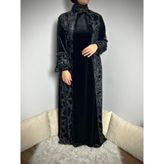 Tesettür Kadife Elbise - Siyah - 3XL