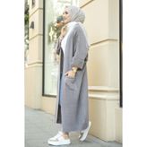 Tesettürce moda Bayan Triko Hırka Gri 110 Cm