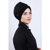 tessetür Bone diyarı Pullu Çapraz Bone Siyaha Metalik