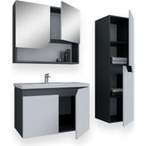 Teta Home Napoli 80 cm MDF Antrasit Beyaz Banyo Dolabı Seti + Boy Dolabı