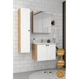 Teta Home Pekin 65 Cm Mdf Gövde Membran Kapak Banyo Dolabı Seti + Boy Dolabı Atlantik Çam- Beyaz