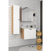 Teta Home Pekin 65 Cm Mdf Gövde Membran Kapak Banyo Dolabı Seti + Boy Dolabı Meşe