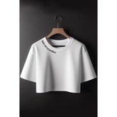 That's Not My Problem Yaka Baskılı Crop Tshirt - Beyaz