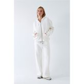 The Champ Clothing Kadın Oversize Eşofman Takımı Zip Beyaz – Fermuarlı, Kapüşonlu, Bol Paça, 3 İplik Şardonlu Polar