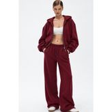 The Champ Clothing Kadın Oversize Eşofman Takımı Zip Bordo – Fermuarlı, Kapüşonlu, Bol Paça, 3 İplik Şardonlu Polar