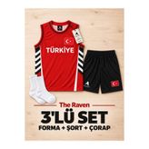 The RAVEN PREMİUM TÜRKİYE ÖZEL SERİ KIRMIZI BASKETBOL FORMASI 3 PARÇA FORMA + ŞORT + ÇORAP