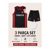 The RAVEN PREMİUM TÜRKİYE ÖZEL SERİ KIRMIZI SİYAH BASKETBOL FORMASI 3 PARÇA FORMA + ŞORT + ÇORAP