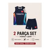 The RAVEN PREMİUM TÜRKİYE ÖZEL SERİ MAVİ SİYAH BASKETBOL FORMASI 2'Lİ SET FORMA + ŞORT