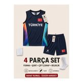 The RAVEN PREMİUM TÜRKİYE ÖZEL SERİ MAVİ SİYAH BASKETBOL FORMASI 4 PARÇA FORMA + ŞORT + ÇORAP + BİLEKLİK