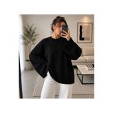 threeoff Kadın Salaş Triko Kazak Oversize Bisiklet Yaka Uzun Kollu Basic Model