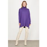 Tığ Triko Balıkçı Yaka Oversize Basic Triko Tunik MOR