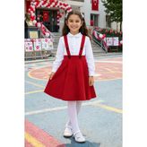 tinytrends Kız Çocuk Salopetli Etek ve Beyaz Gömlek 23 Nisan Gösteri Elbise Takım (Külotlu Çorap Hediyeli) - 4 - 5 Yaş - Kırmızı - Beyaz