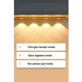 Tktoptan Akıllı Hareket Sensörlü 3 Işık Modlu Lamba Dolap Mutfak Işığı - 3Led - 40 Cm Usb Şarjlı