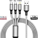 Tmax 3İn1 Hasir Örgü KaliTeli Usb 1.2Cm Şarj Kablosu --3.4A