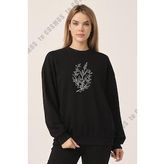 to COSMOS Bitki Baskılı Siyah Kadın Sweatshirt
