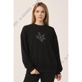 To Cosmos Çiçek Baskılı Siyah Kadın Sweatshirt