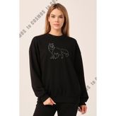 To Cosmos Fox Silüet Baskılı Siyah Kadın Sweatshirt