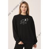 to Cosmos Turtle Silüet Baskılı Siyah Kadın Sweatshirt