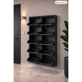 Tomkar 5+5 Antrasit Metal Ayakkabılık Ahşap Ceviz Kaplamalı 20 Çift Modern Tasarım ( Kilitli )