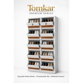 Tomkar 5+5 Beyaz Metal Ayakkabılık Ahşap Ceviz Kaplamalı 20 Çift Modern Tasarım ( Kilitli )