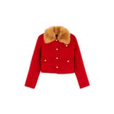 Tommy Hilfiger DF WOOL LADY JACKET WITH FUR Kadın Kırmızı Mont - WW0WW52914