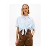 Tommy Hilfiger Kadın Tie Front Linen Gömlek - S - Mavi - Pembe