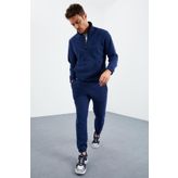 Tommy Life 85117 Kapüşonlu Kanguru Cep Oversize Lastik Paça İndigo Erkek Eşofman Takımı