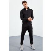 Tommy Life 85160 Siyah Dik Yaka Fermuarlı Standart Kalıp Manşetli Erkek Eşofman Takımı