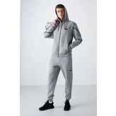 Tommy Life 85236 Gri Melanj Pamuklu Kalın Yumuşak Dokulu Comfort Fit Baskılı Erkek Eşofman Takımı