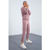 Tommy Life 95288 Kapüşonlu Kanguru Cep Oversize Lastik Paça Gül Kadın Eşofman Takımı