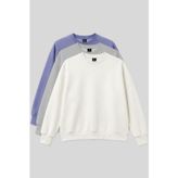 TOMMY LIFE Basic Oversıze O Yaka 3lü Paket Ekru-Taş- Açık Eflatun Kadın Sweatshirt - 97053