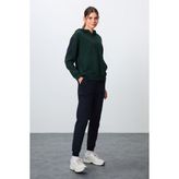 Tommy Life Çam Yeşili-Lacivert Pamuklu Kalın Kapüşonlu Oversize Fit Kadın Eşofman Takım - 95343 - XL - Çam Yeşili - Lacivert
