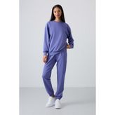 Tommy Life Eflatun Basic Pamuklu O Yaka Rahat Form Lastik Paça Kadın Eşofman Takım - 95287 - 2XL