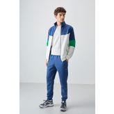 TOMMY LIFE Ekru - Indigo Dik Yaka Renk Geçişli Içi Polarlı Erkek Eşofman Takımı - 85186
