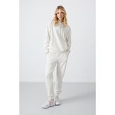Tommy Life Ekru Kapüşonlu Kanguru Cep Rahat Form Lastik Paça Kadın Eşofman Takımı - 95288 - 2XL